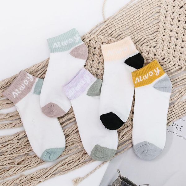 

5 pairs/lot women's socks candy color letter cute college style short socks summer breathable cotton female sock calcetines, Black;white