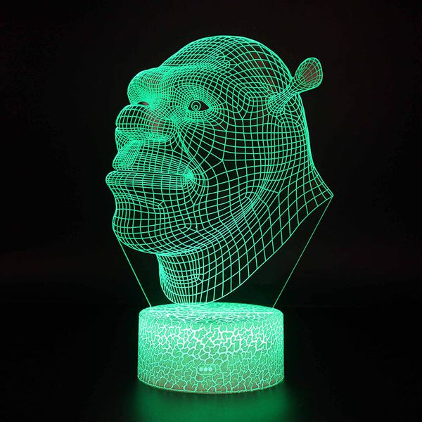 

kids bedroom decoration lamp sherk 3d illusion model night lights dream works movie theme sherk figurine touch led lamps gifts