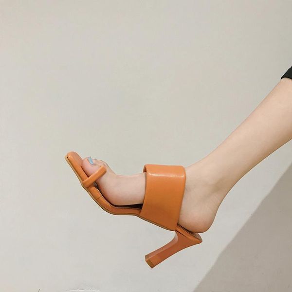 

net red set toe fine heel sandals and slippers female summer 2020 new ins fashion wild wear clip feet high heels tide, Black