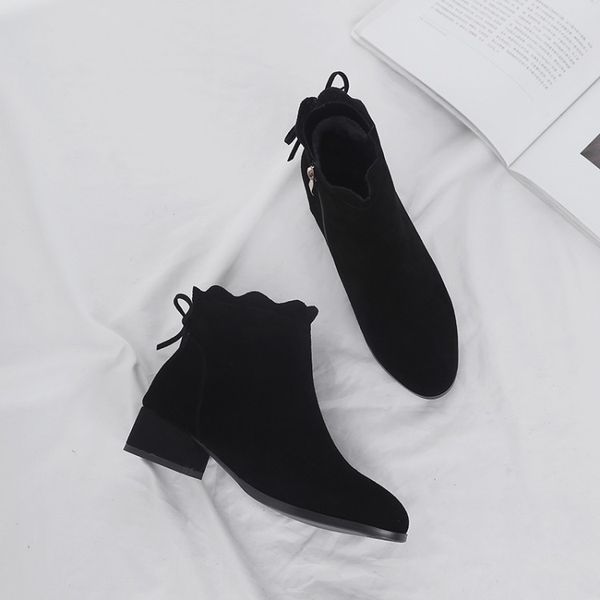 

big size 9 10 11 12 boots women shoes ankle boots for women ladies shoes woman winter toe lacing back with side zipper, Black