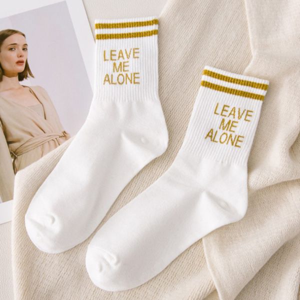 

art socks female skateboard letter sock casual tube hip hop leave me alone socks comfortable women's men's sock, Black;white