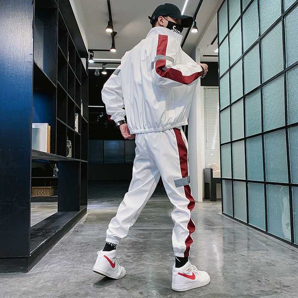 

men sportswear set spring autumn hoodies set mens tracksuit patchwork hip hop sweatshirt+pants male casual two pieces track suit, Gray