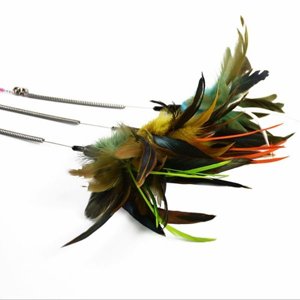 

feather spring cat toy rod teaser stick bell playing wand teasing with bead interactive pet kitten dog wand training supplies other cat supp