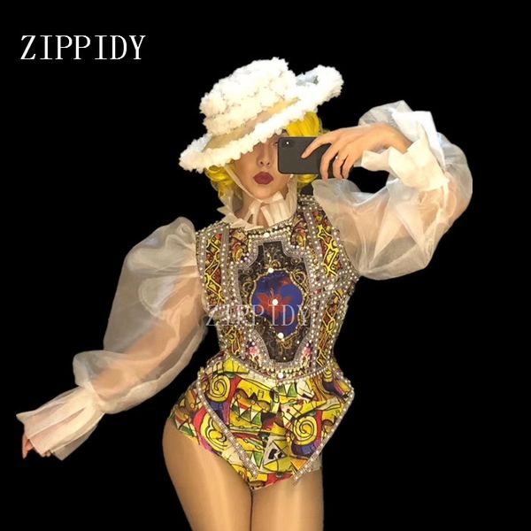 

2019 gold flower lace bodysuit transparent net yarn costume stage dance wear leotard dance performance leotard youdu, Black;white