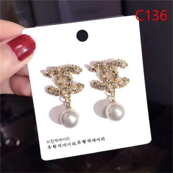 

Late t fa hion elegant m letter de igner earring double layer cry tal pearl ear tud earring girl jewelry, Golden;silver