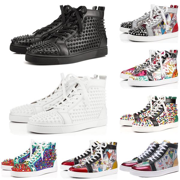

fashion luxury designer for men women red bottoms shoes studded spikes flat sneakers party patent genuine leather casual rivet shoe