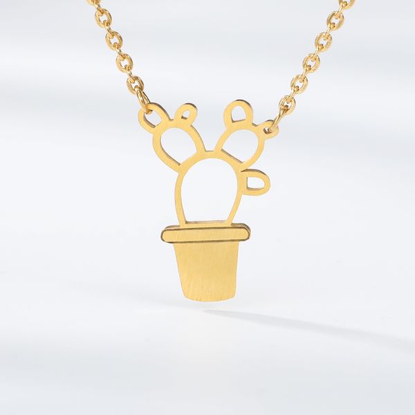 

gold pot culture bonsai cactus necklaces & pendants women choker saguaro plant jewelry sliver chain birthday gifts bijoux, Silver