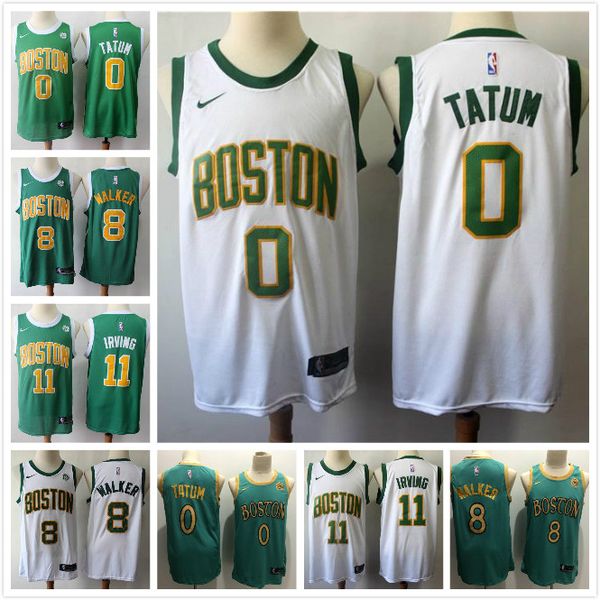 

mens 0 jayson tatum city green white edition jersey 8 kemba walker boston celtics 11 kyrie irving nba basketball jerseys vintage, Black