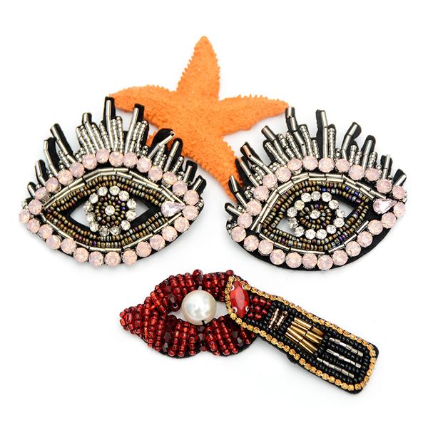 

gugutree beaded embroidery eyes lip patch animal cartoon patches badges applique patches for clothing sk-56, Black