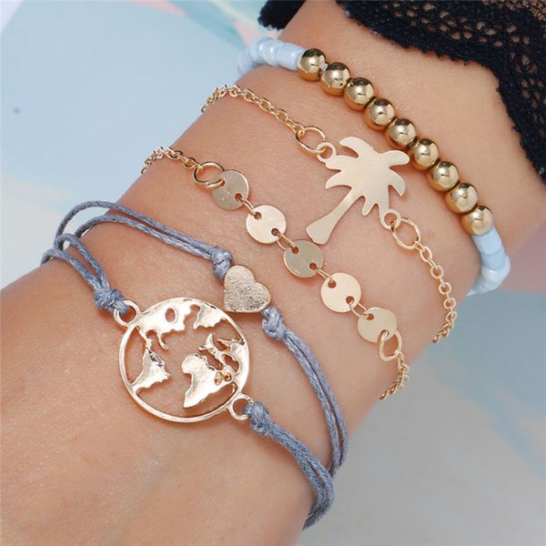 

5 set multilayer bohemian friendship bracelet set beach braided rope handmade jewelry for women girls, Golden;silver