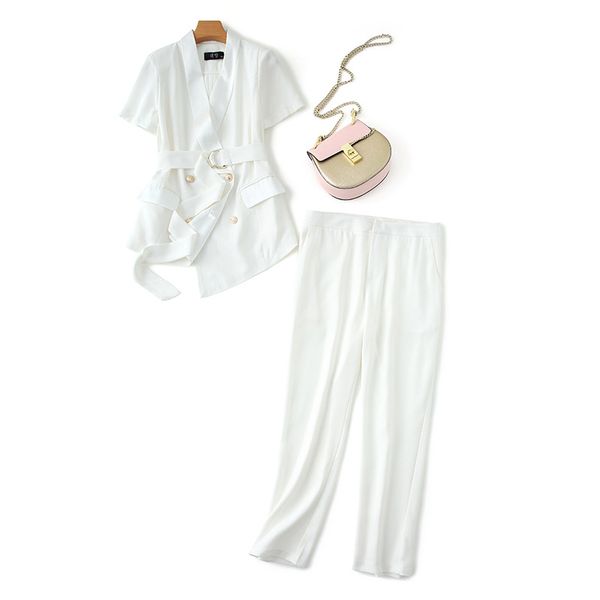

women's suits & blazers women blazer two piece sets short sleeve coat straight leg pants office lady suit formal set, White;black
