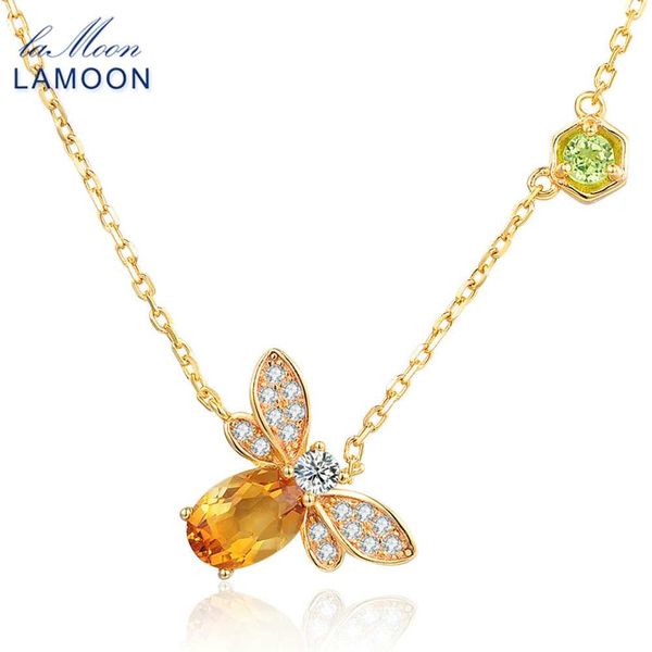 

lamoon- bee 5x7mm 1ct 100% natural citrine 925 sterling silver jewelry chain pendant necklace s925 lmni015
