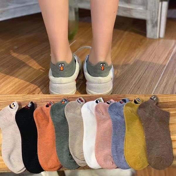 

1 pair kawaii women socks fashion ankle funny socks women cotton embroidered cartoon expression candy color invisible, Black;white