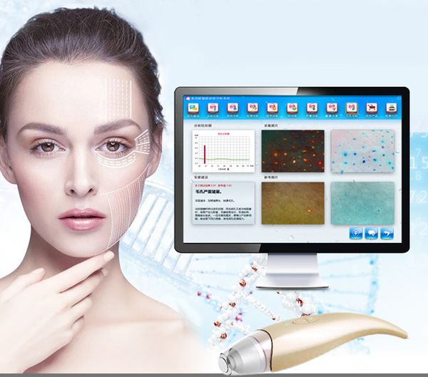 Sistema di diagnosi Rilevatore di pelle intelligente 3D Tector aggiornato Analizzatore di tester per il salone Strumento di rilevamento dell'umidità del viso Decodifica Specchio magico