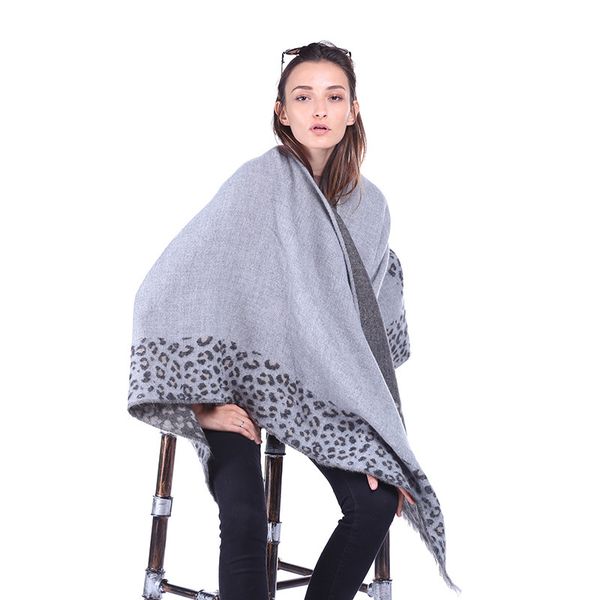 

2019 european and american fashion leopard tassel dual-use scarf multi-function split shawl beach towel winter gift, Blue;gray