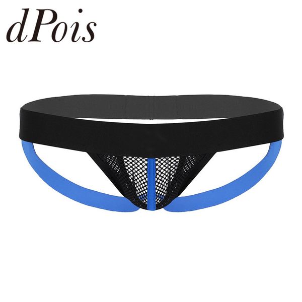 

mens low rise sissy lingerie elastic wide waistband see through net bulge pouch open butt jockstrap thong briefs homme underwear