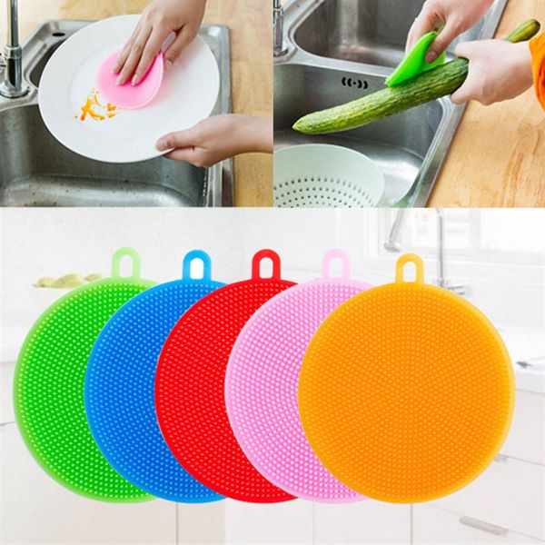 

round silicone multifunctional kitchen cleaning brush silicone dishwashing brush circular dish washing fruit and vegetable cleaning brush