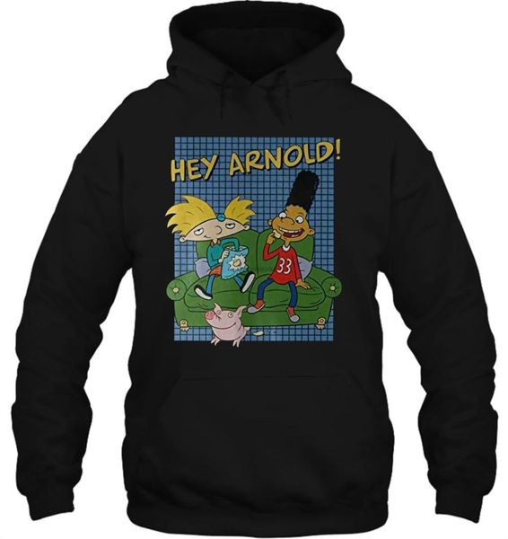 

men hoodie nick 90's hey arnold crew vintage tee women streetwear, Black