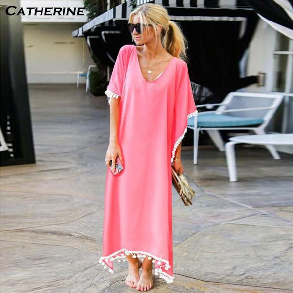 

women tassel maxi long dress summer v-neck short sleeve party dress vestido robe femme bohemian sundress casual loose dress#j30, Black;gray