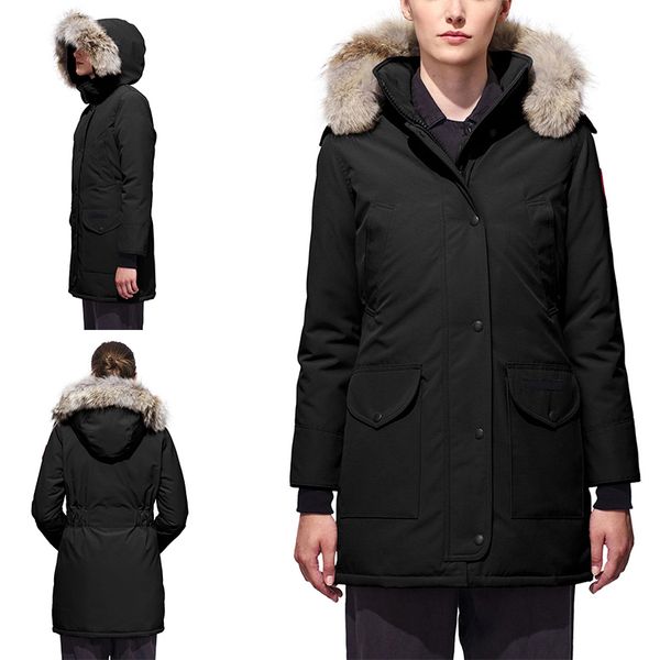 

women parkas designer winter canada branded down coat savona thick luxury hoodie outwear wolf real fur warm jackets e07, Black