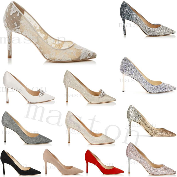 

2019 romy 85 brand luxury high heels shoes jimmy choo women bridal wedding dress lace crystal shoesea6d#, Black