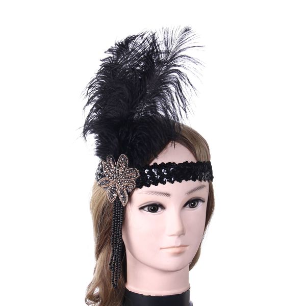 Moda popolare designer di lusso vintage nero paillettes cristallo nappa piuma festa ragazze donna fasce gioielli per capelli