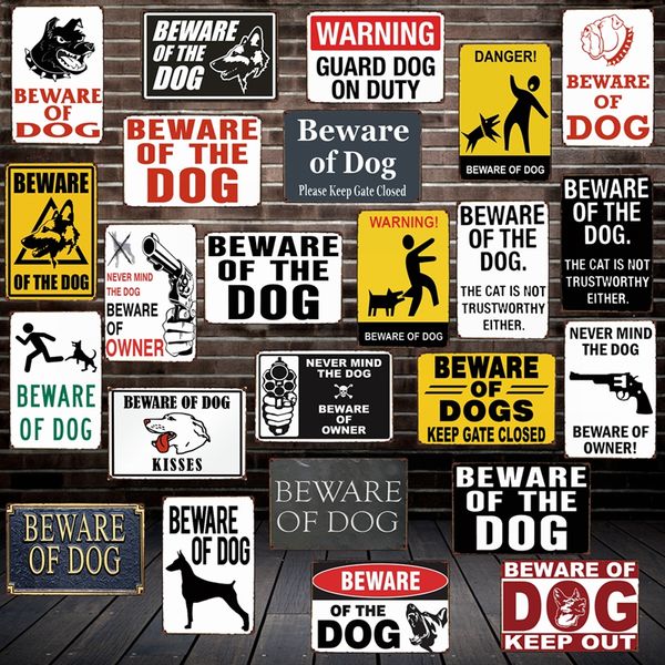 

usa new beware of the dog guard on duty warning danger metal tin sign wall plaque poster painting christmas decor art 2019 wholesae