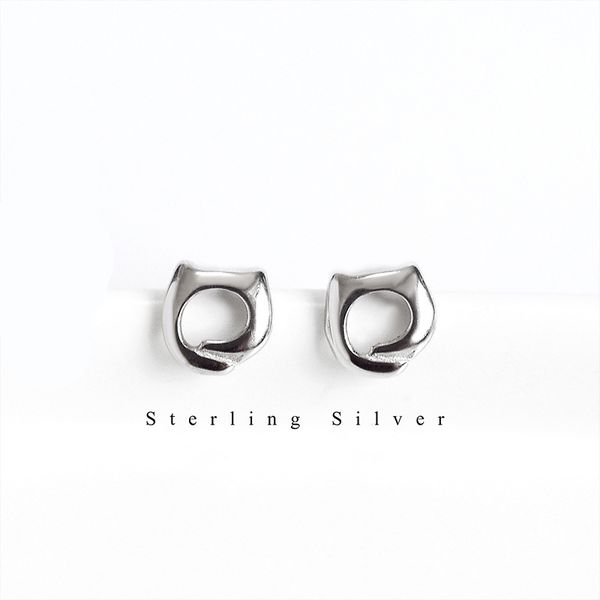 

925 sterling silver cat stud earrings simple personality female models hypoallergenic kitten earrings fashion silver jewelry, Golden;silver