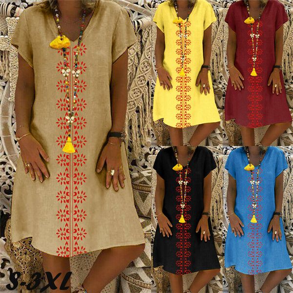 

плюс размер vestidos женские летние свободные платья 2019 boho хлопок повседневный кафтан basic мундир midi длинное платье -3xl, Black;gray