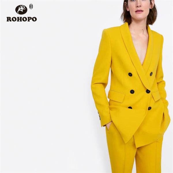 

rohopo orange double buttons blazer vintage korean solid office ladies outwear autumn female blazers straight bottom #hb9012, White;black