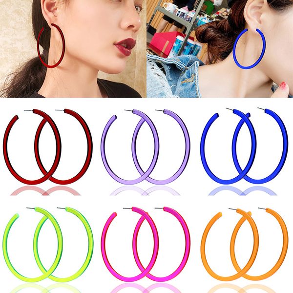 

2019 new arrival 1pair round circle exaggeration earrings jewelry for women dangle big acrylic hoop resin earrings, Golden;silver