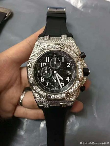 

high-end luxury watch men watch, imported quartz time machine.full shell with drill.pure natural rubber band., Slivery;brown