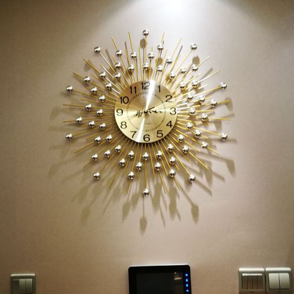 

european metal quartz clock mute style wrought iron wall clocks carving 3d wall gold mute clock home decor ornament r2236