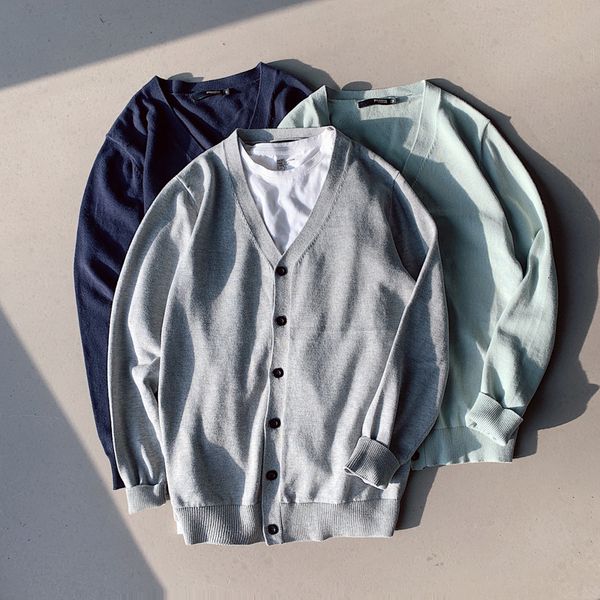 

autumn cardigan men fashion solid color casual v-neck knit sweater jacket men sweter lothes loose long sleeve sweater coat male, White;black