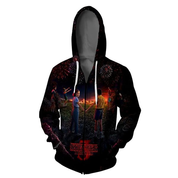 

dropship stranger things 3d oversized hoodie sweatshirt men stranger thing 3 tracksuit streetwear hooded zipper jacket clothes, Black