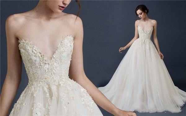

paolo sebastian new a line wedding dresses sweetheart backless beads crystals applique white champagne sheer tulle bridal gown