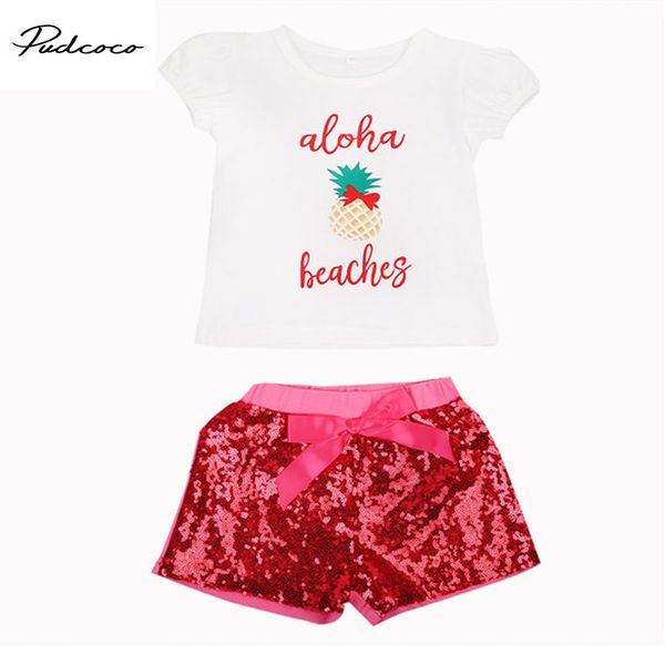 

2017 cute baby girls newborn kids letter floral printed t-shirt +romper sequin pants outfits set clothes summer fashion set, White