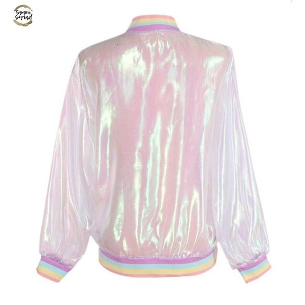 

women jacket sunscreen laser rainbow slim symphony hologram light girl coat iridescent transparent bomber jacket sunproof drop shipping, Black;brown