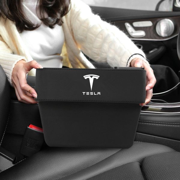 

1pc car seat gap storage box with logo leak-proof organizer phone holder car accessories for model s model x 3