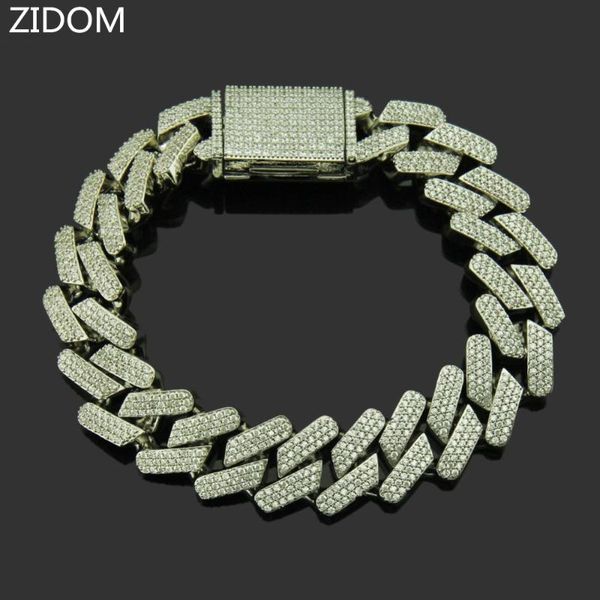 

men hip hop iced out bling bracelet zircon 18mm width heavy cuban chain bracelets male hiphop jewelry gifts, Black