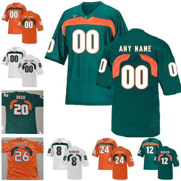

Custom NCAA Miami Hurricanes College Football Green Orange White Stitched Any Name Number 18 Tate Martell Irivin Reed Ray Lewis Jersey