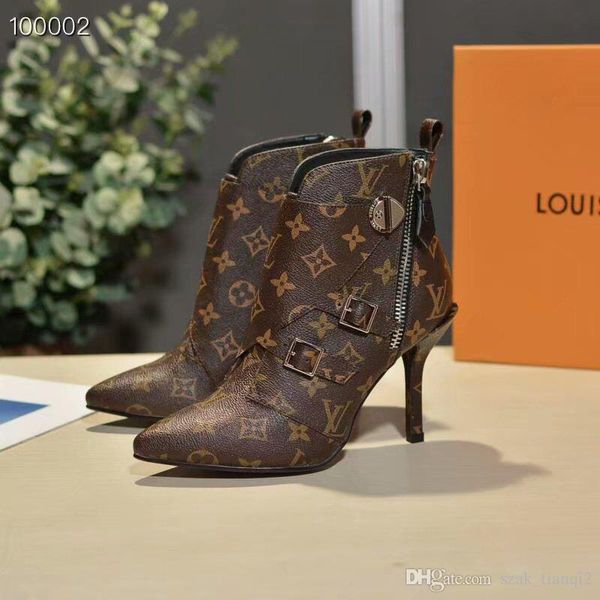 

new fashion luxury ladies stiletto short boots casual fashion wild ladies buckle short boots zipper high heel martin boots size 35-42, Black