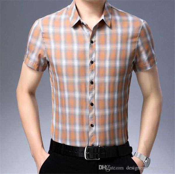 

luxury plaid print designer mens shirts summer short sleeve single breasted skinny casual shirts fashion slim mens, White;black