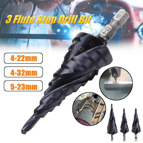 

drillpro hrc89 3 flute step drill bit tialn coated hss-co m35 cobalt step drill 1/4 inch hex shank woodworking bits tools