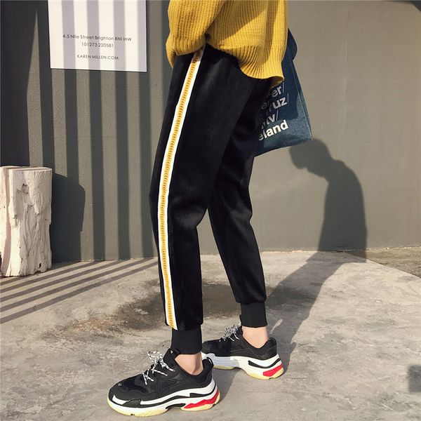 

men's pants 2021 stripe bound feet leisure printing cotton casual trousers active elastic harem hip hop joggers sweatpants m-2xl, Black