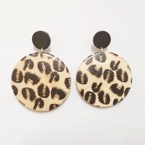 

korean fashion brand leopard-print earrings personality baitao geometric circular acrylic leopard-print earrings, Golden