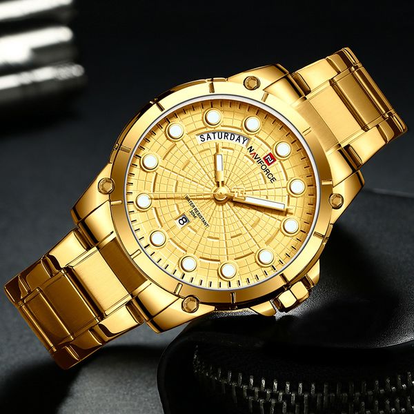 

naviforce men watches stainless steel and water resistant man watch analogic men's wristwatch clock steel men watch waterproof, Slivery;brown