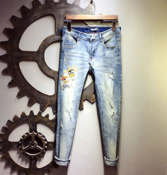 

luxury designer men jeans new denim fashion embroidery dg brand hip hop mens jean motorcycle bike jeans high street trend designer pant, Blue