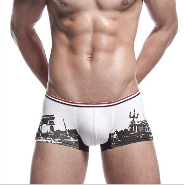 

seobean men's cotton boxer underwear low-rise slim paris print 2 colors size s  l xl, Black;white