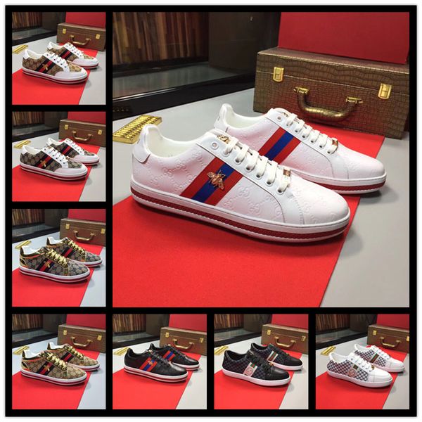 

2019 designer mens womens luxury designer shoes ace blue red blue striped genuine leather sneaker casual shoes white black size 38-44